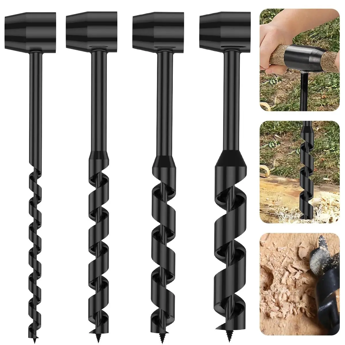 

Bushcraft Outdoor Survival Hand Drill Set Carbon Steel Manual Auger Self-Tapping Wood Punching Tool for Camping,Hiking,Woodwork