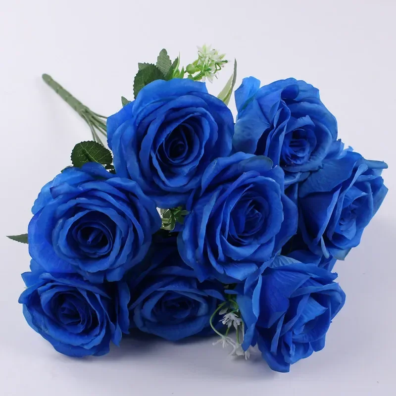 

Artificial Silk Red Rose Bouquets Simulation Blue Fake Flowers Wedding Photography Bouquet Home Living Room Hotel Decoration