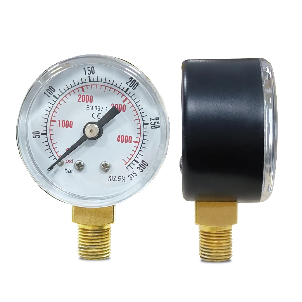 FX 액세서리 및 펌프 밸브용 1/8''BSP 하단 장착 철 케이스가 있는 315Bar 고압 게이지