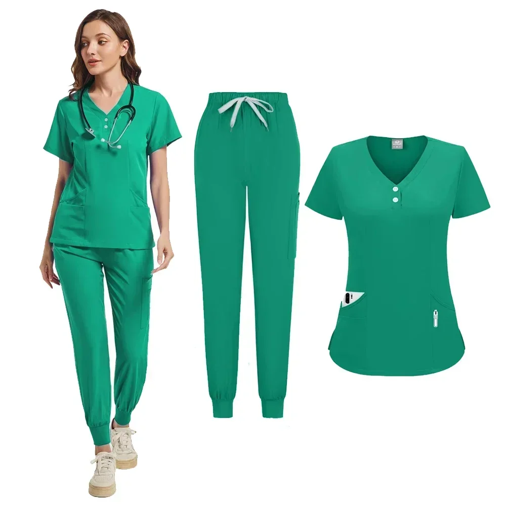 wholesale Costumes de jogging multicolores pour médecin, salon de manucure, uniformes de soins infirmiers, hauts à manches courtes, pantalons de poche, ensemble de blouses d'infirmière, cl médical