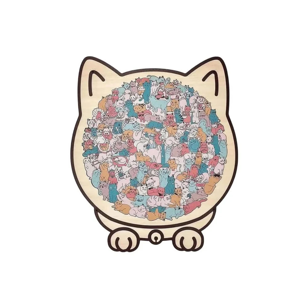 Brain Burning Cat Wooden Puzzle Cute Kitten Animal Puzzle Cat-shaped Jigsaw DIY Assembly Home Decor Unique Irregular Puzzle
