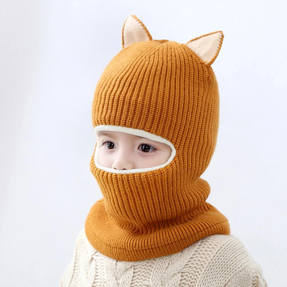 

Woolen Hat Kids Beanie Winter Knit Face Mask Warm Baby Thicken Toddler Boy Scarf Style Elastic Material Easy Care