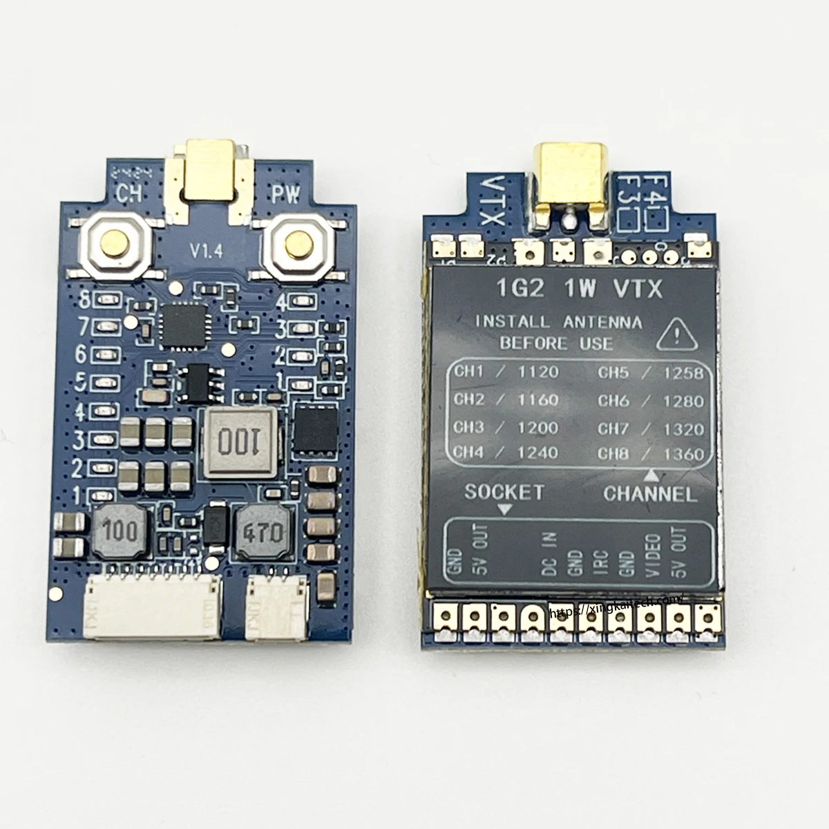 1,2 G 1,3 GHz 1 W 8CH VTX Videosender PAL/NTSC Unterstützung 2-6S 25 mW/200 mW/1000 mW VTX mit Y-förmigen Antenne für FPV-Drohnenrennen