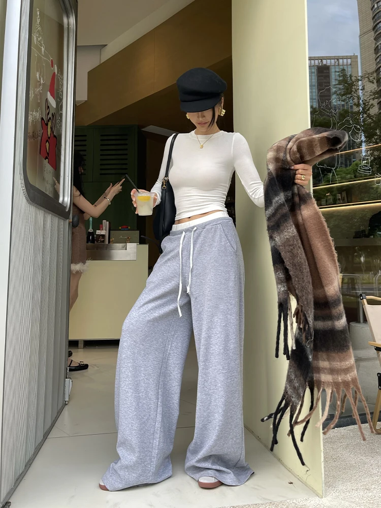 High Waist Wide Leg Floor Length Straight Leg Pants Women's Casual Color Blo Pants Autumn New Arrival Commute Sle