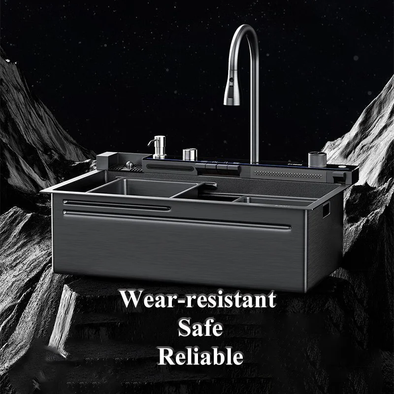 

Multi-Function Stainless Steel Kitchen Sink, Drop-In Sink with Cup Washer, Water Purification Faucet, Nano Anti-Fouling Coating