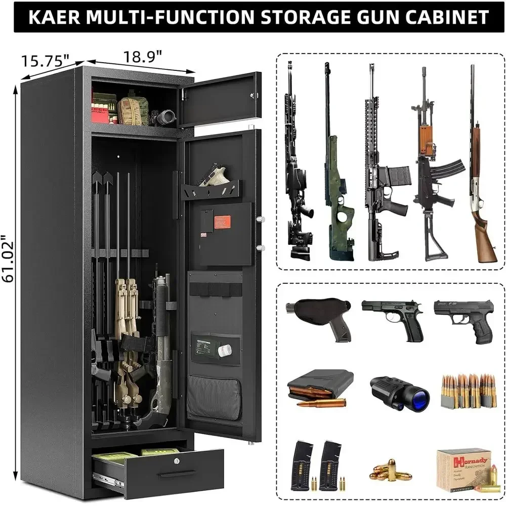 10-15 Capacity Gun Safe with Rifle and Pistol Storage, Adjustable Slots, and Secure Lockbox
