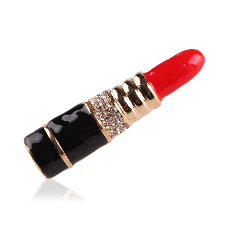 Luxury Brand Jewlery Style Lipstick Rhinestone Pins Brooches Red Black Dripping oil Broche Broach Jewelry for Women