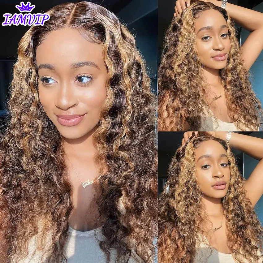 Highlight Deep Wave Frontal Wig 13x6 Hd Lace Brown Lace Front Human Hair Wigs 13x4 Glueless Wig Human Hair Ready To Wear Choice