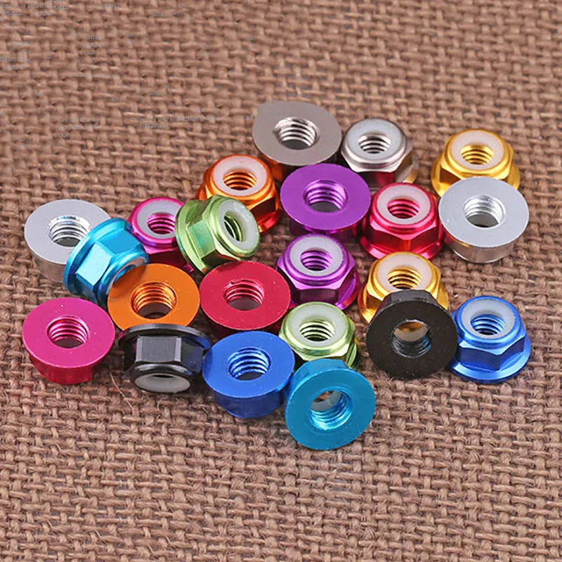 1Pcs M2 M3 M4 M5 M6 Red/ Black/ Blue/ Light blue/ Orange/ Golden/ Purple/ Pink Anodized Aluminum Flange Nylon Lock Nut