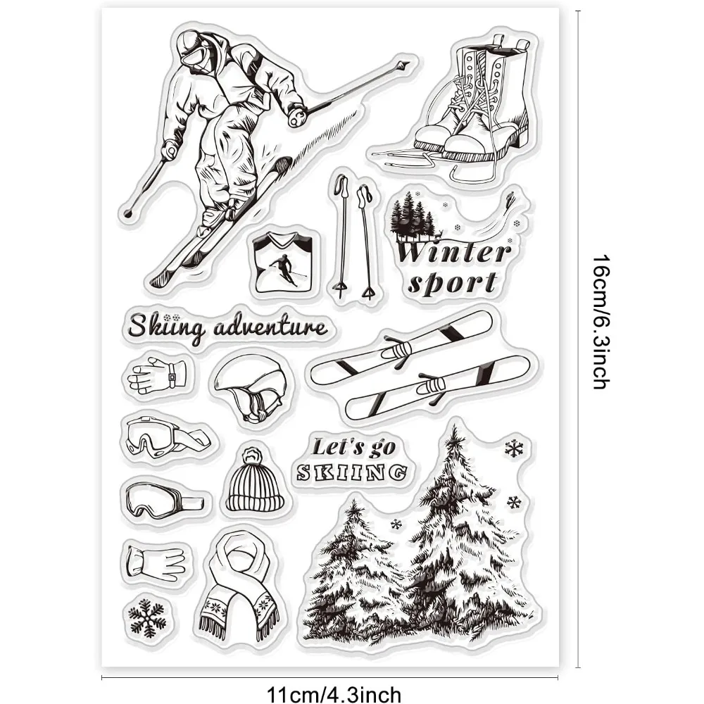 Skiing Adventure Clear Stamps Winter Sport Transparent Silicone Stamp Seal for Card Making Decoration and DIY Scrapbooking