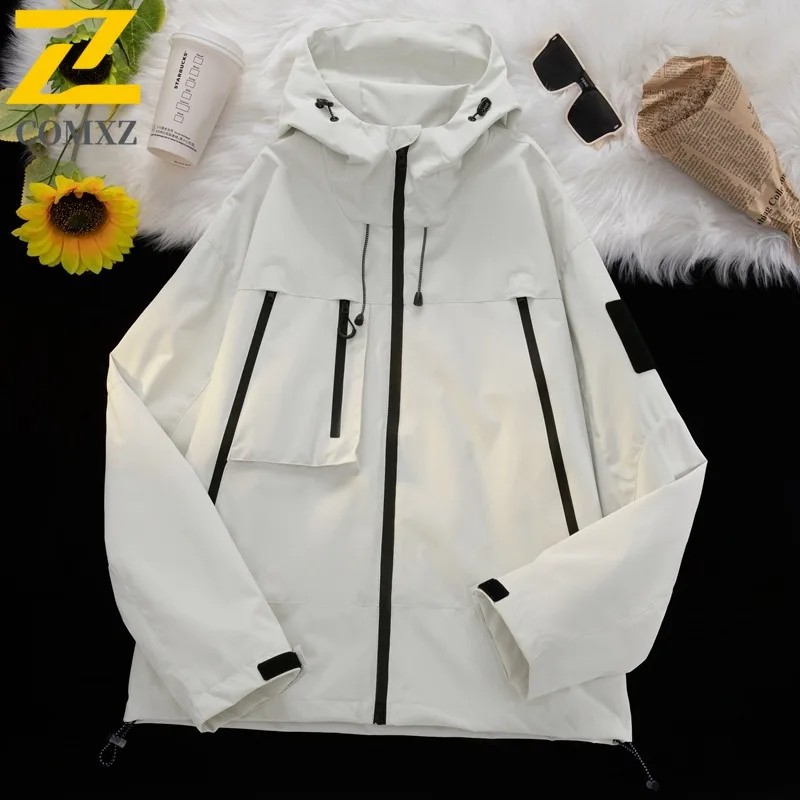 

COMXZ 2025 Couple Stormproof Jacket Mens Workwear Windbreaker Functional Outdoor Waterproof Autumn Coat Lightweight