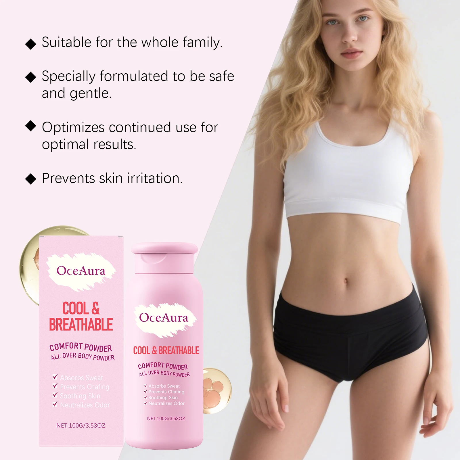 OceAura Body Talcum Powder Fast Sweat Absorbing Refresh Oil Control Moisture Lightweight Smooth Remove Body Odor Talcum Powder