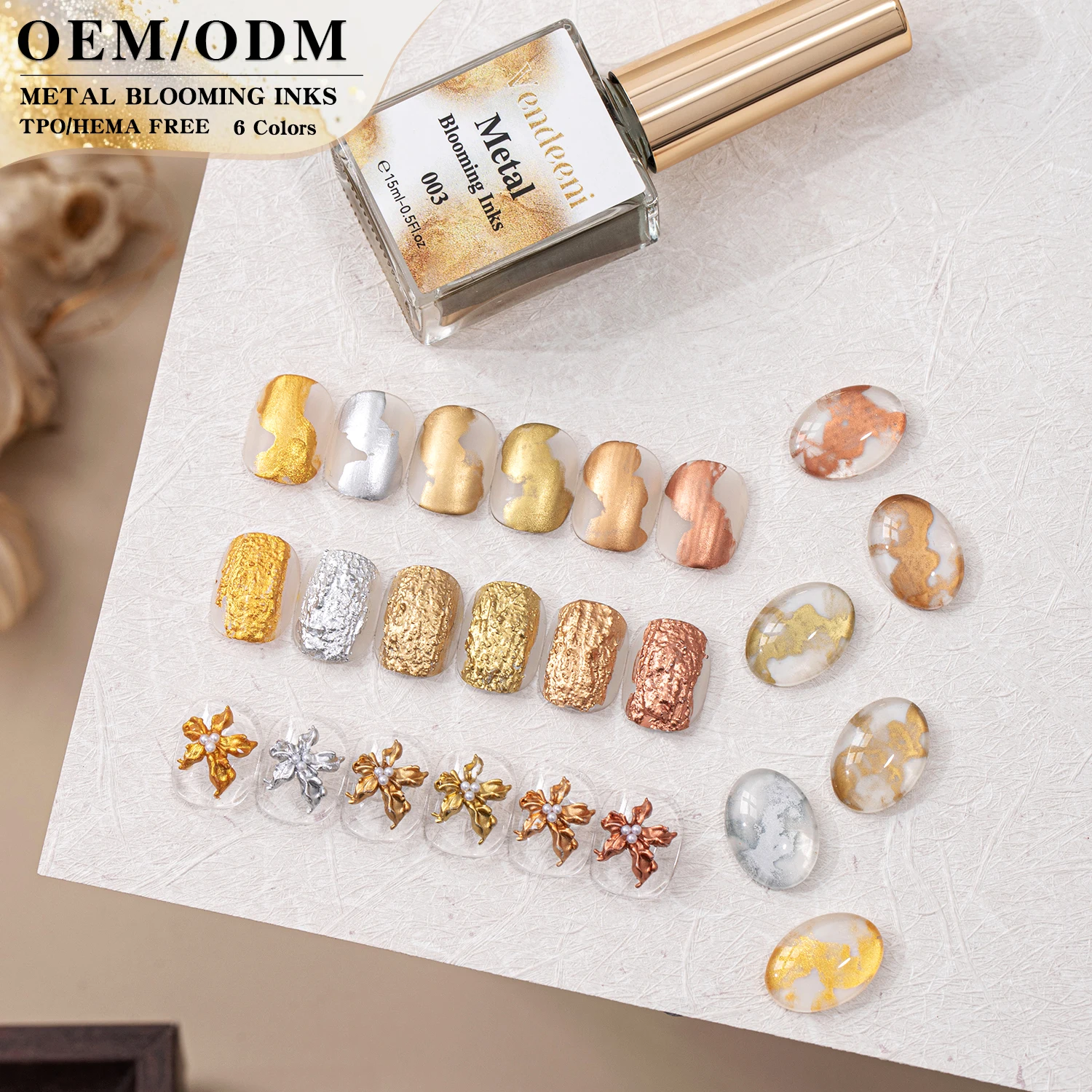 

Vendeeni New Arrival 6color Metallic Marble Ink Nail Art Blooming Liquid TPO HEMA FREE OEM Custom Metal Blooming Gel Nail Polish