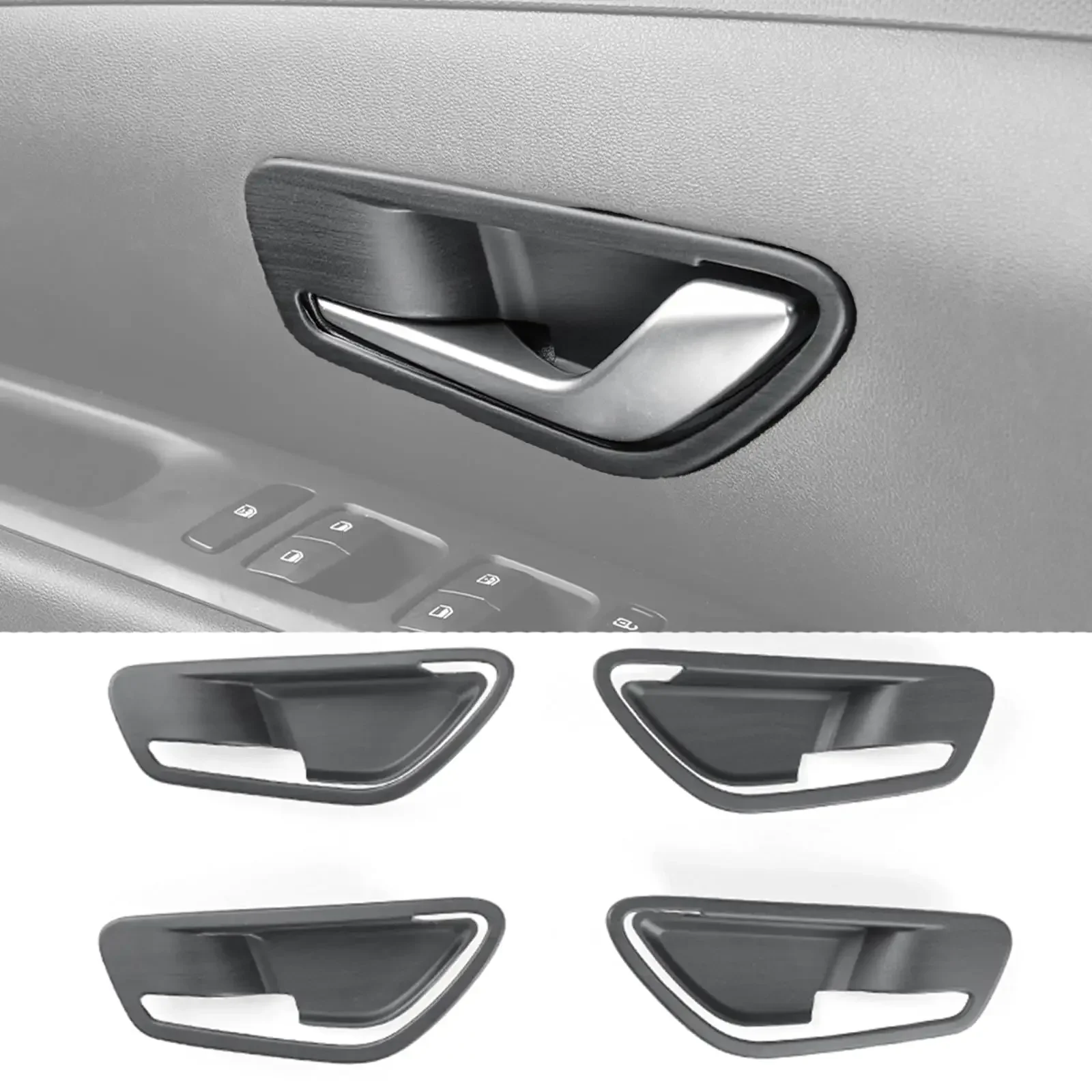 

4Pcs Car Interior Door Handle Bowl Frame Trim ABS Scratch Guard Decorative Cover Wood Grain