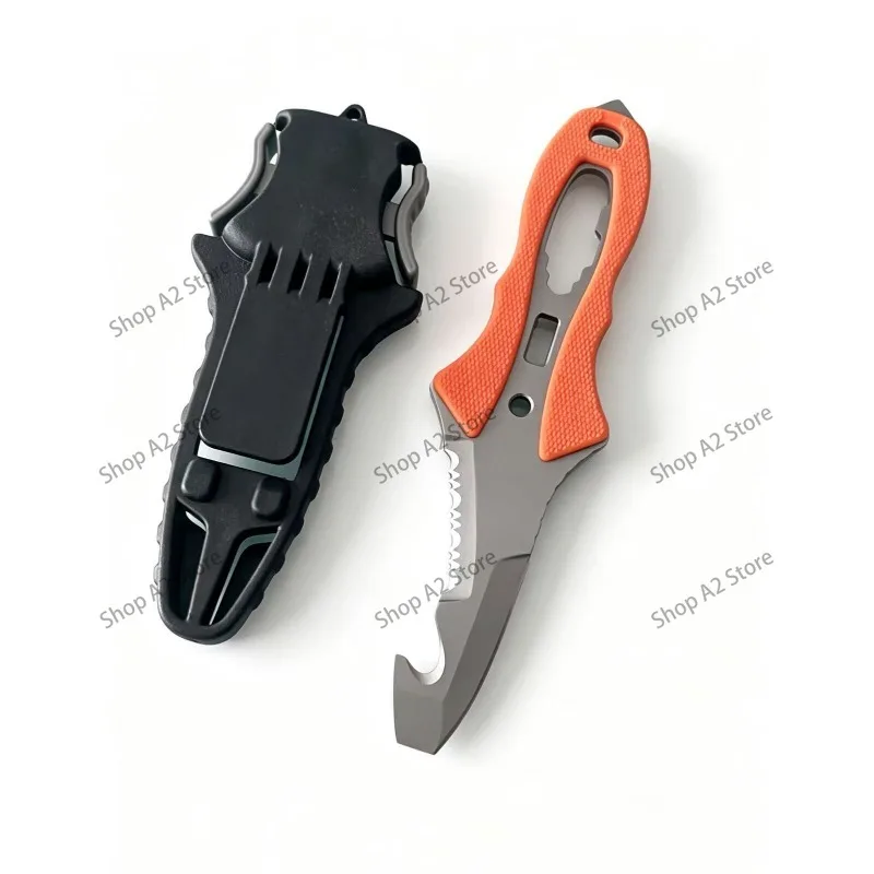 Titanium Coated Flat Tip Diving Knife Water Rescue Rope Cutter Multifunctional Tactical Survival Tool Self Emergency Gear