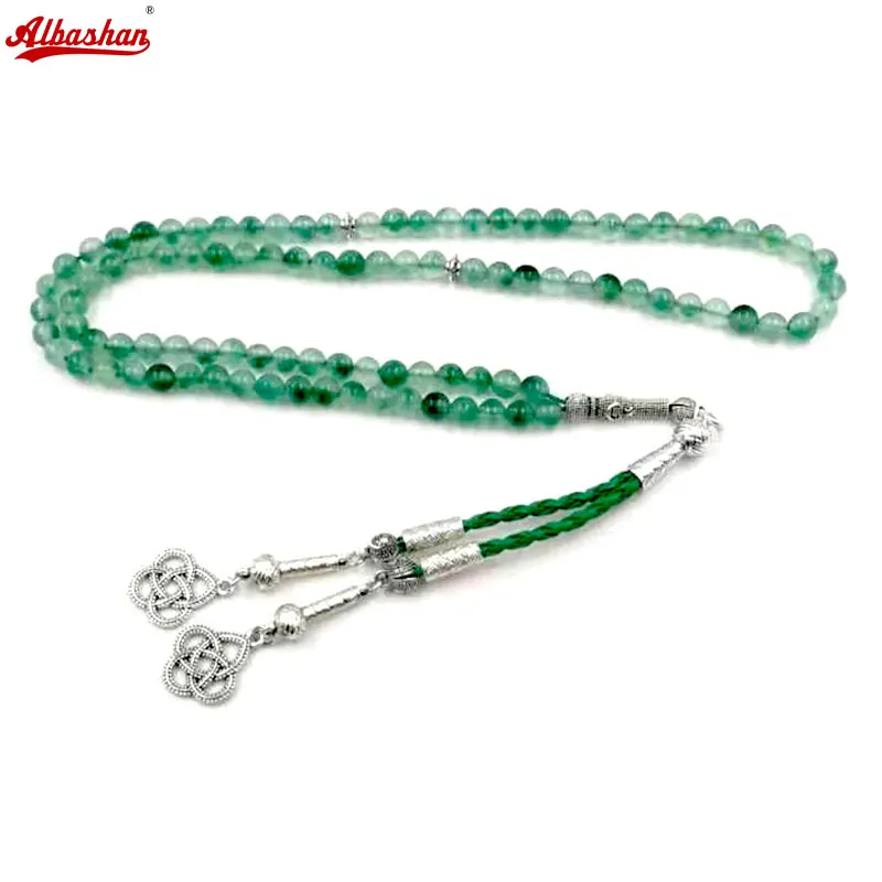 

ALBASHAN Tasbih 6mm 99 100 Natural Green Jade Gemstone Rosary Bead Misbaha Islamic Jewelry Gift