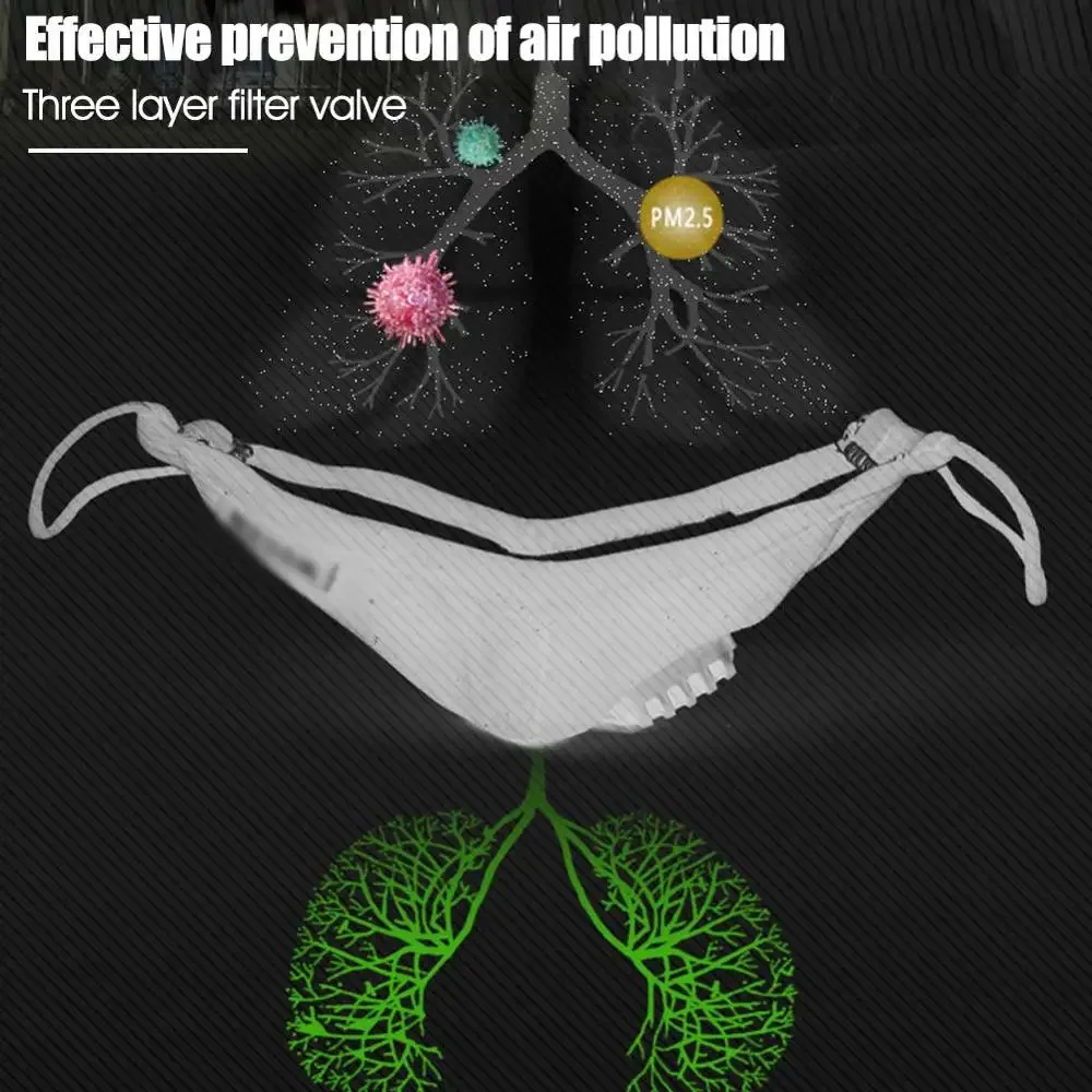 Adults PM2.5 Cotton Mouth Mask with Breath Valve Anti-Dust Pollution Mask Cloth Activated Carbon Filter Respirator 2Pcs Filter