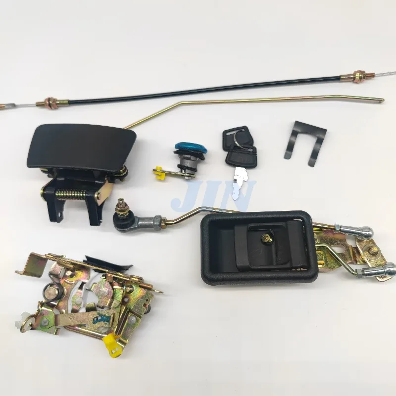 Excavator Cab Door Lock Assembly, Compatible with Hitachi EX120 EX200 EX220-5, Inner & Outer Handle Lock Core Kit