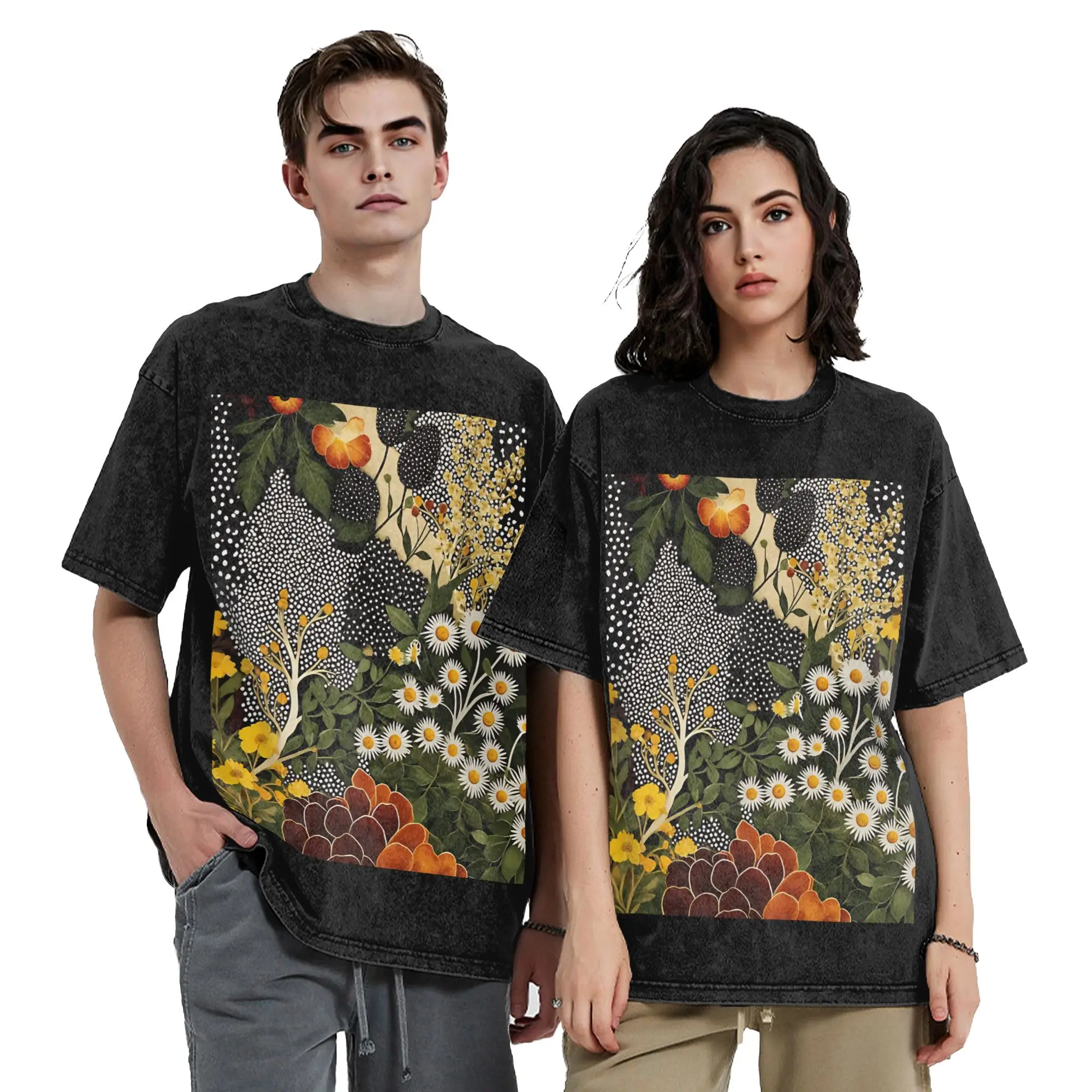 Yayoi Kusama Floral Daisies Washed T Shirts Streetwear Hip Hop Retro T-Shirts Tees Tops Men Women Oversize Graphic Printed