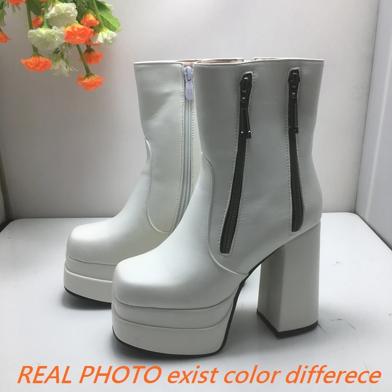 REAVE CAT Fashion Women Ankle Boots Toe Chunky Heels 12cm Platform 5cm 49 50 Sexy Party Booties