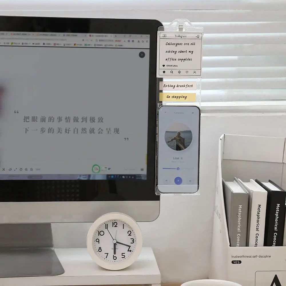 Multi-functional Transparent Monitor Memo Board With Clip Stable Computer Display Message Board Computer Side Panel