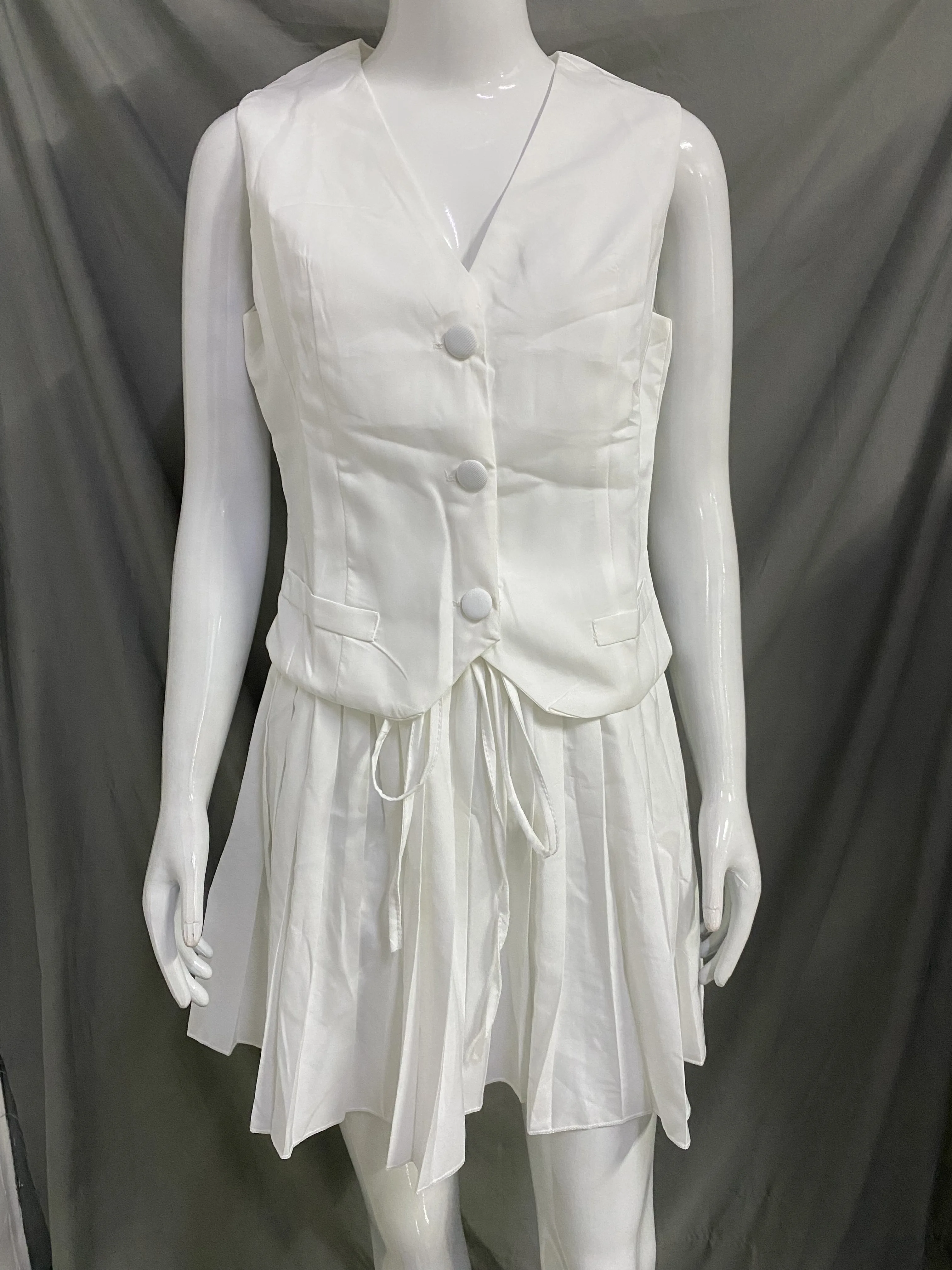 

Tank top button solid color suit short skirt set women's versatile commuting style temperament clothing