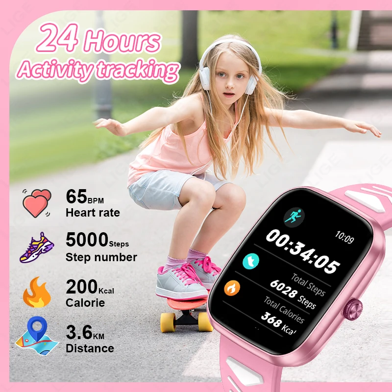 LIGE เด็กสมาร์ทวอทช์วัยรุ่น Pedometer กีฬาเด็กสมาร์ทวอทช์ชายหญิงปัจจุบันโทรไร้สายของขวัญนักเรียนนาฬิกาสัมผัส