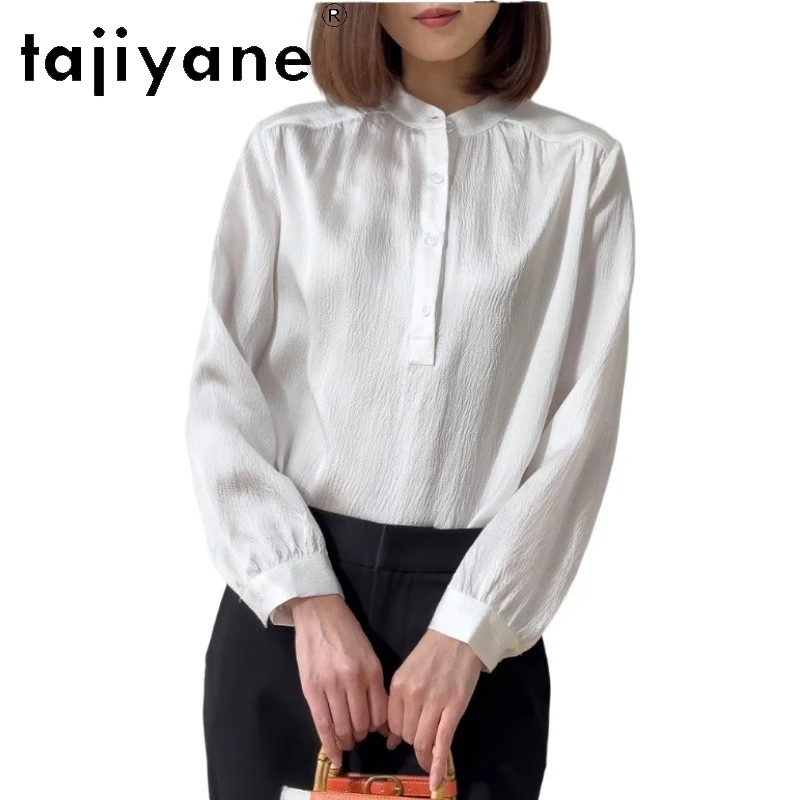 

TAJIYANE 100% Mulberry Silk Blouse Elegant Office Wear Shirt Woman Pearl Satin 19 MM Summer Blouses 2025 Ladies Clothes Блузка