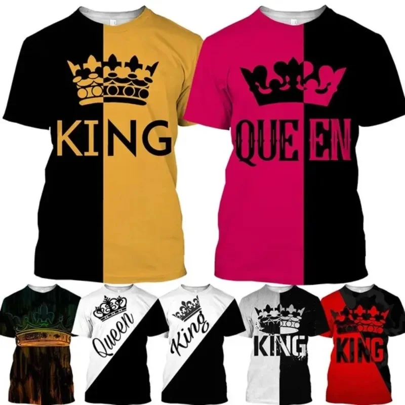 

King & Queen Crown Art Print T Shirt Men and Women Cool Hip-Hop Tops Couple Shirt Casual Short Sleeve Cosplay Men's Clothing Tee