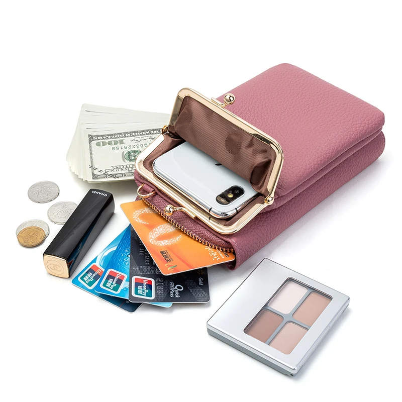 2024 Spring and Autumn New Solid Color Small Shoulder Bag Multi-Function Letter Phone Money Women Wallet Clutch Organizer Storag