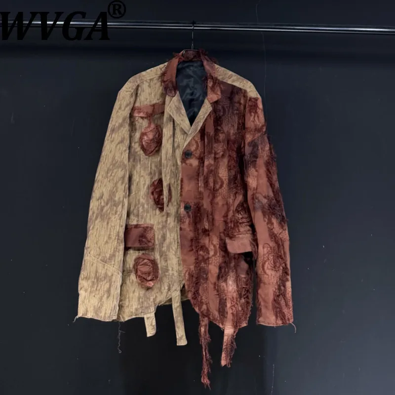 

WVGA осень-зима новый мужской костюм Tide High Street винтажный лоскутный пиджак нишевые шикарные повседневные пиджаки с длинными рукавами Ins Y2K W13370