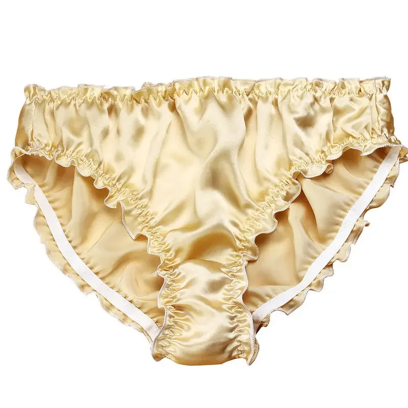 10 Pieces Wholesale Price Women's Silk Panties Comfortable Breathable Ruffle Silk Mid Rise Briefs Plus Size