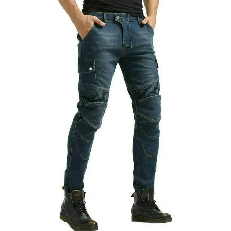 Loong Biker Wear-Resistant Motorcycle Riding Jeans Knight Sports Cycling Loose Straight Pants Wear Resistant Material Trousers