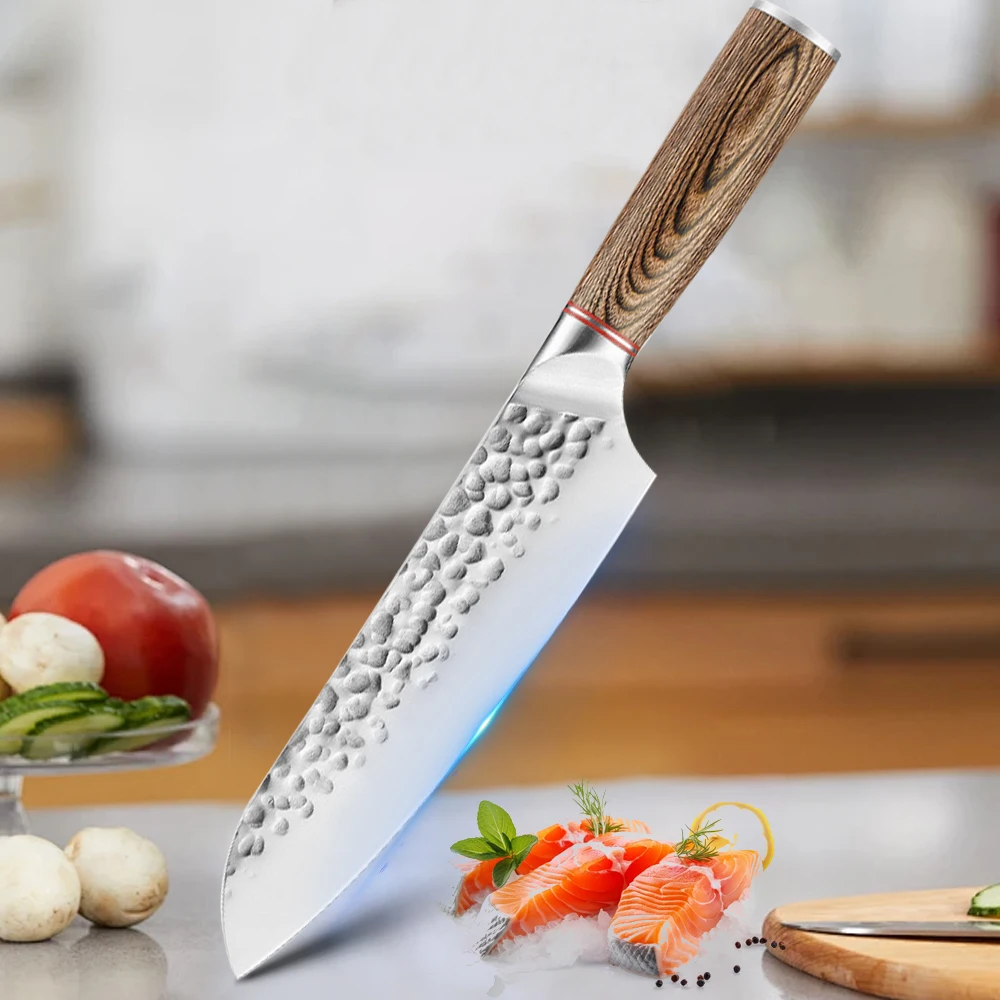 2PCS Kitchen Santoku Vegetable Knife Set High Carbon Stainless Steel Nakiri Knife 7inch Meat Cleaver Sushi Sashimi Knife