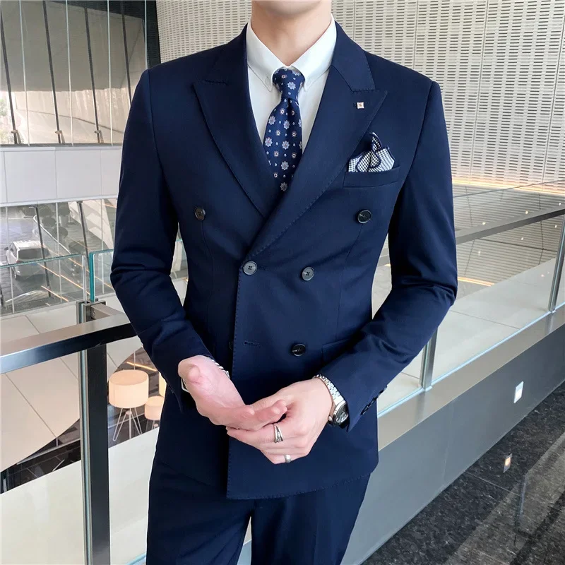 3159 Casual Slim Suit Jacket British Three-piece Korean Suit Suit Slim Double-breasted Dress