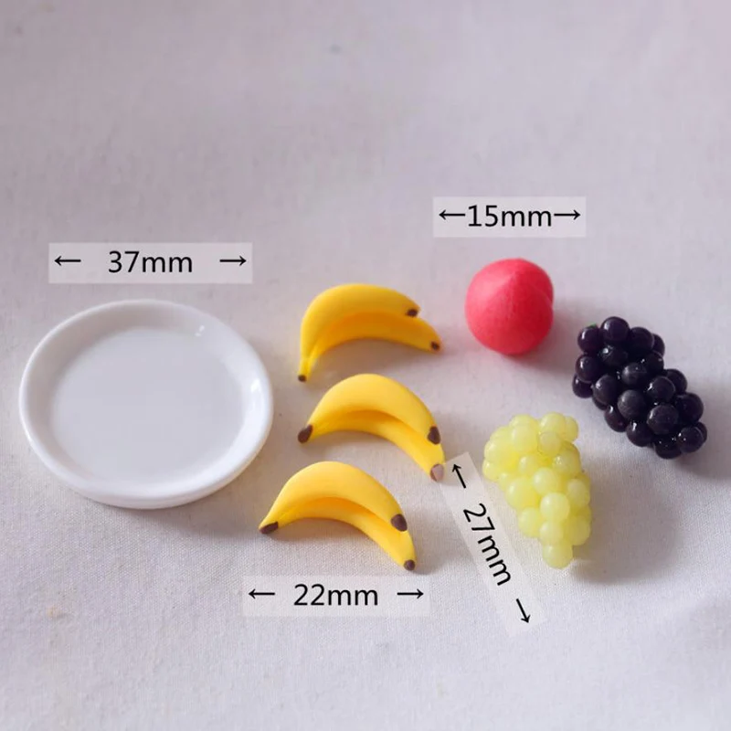 

6Pcs/Set 1:12 Dollhouse Mini Simulation Grape Banana Fruit Plate Toy For Children Play House Toy Dollhouse Decoration