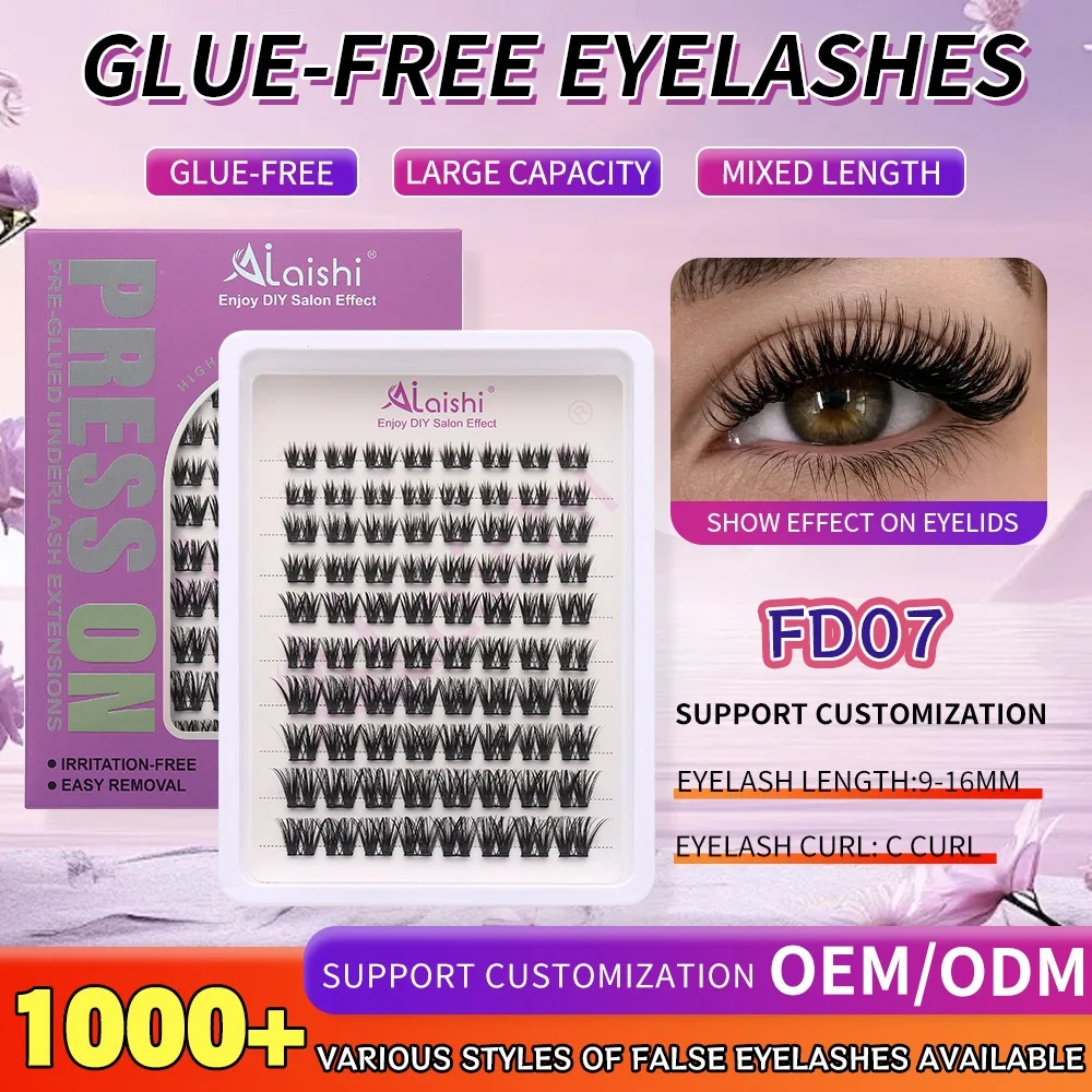 Glue-Free Synthetic Hair False Eyelashes Cotton Band-Thick Segmented Popular Europe America Cross-Border E-Commerce Wholesale