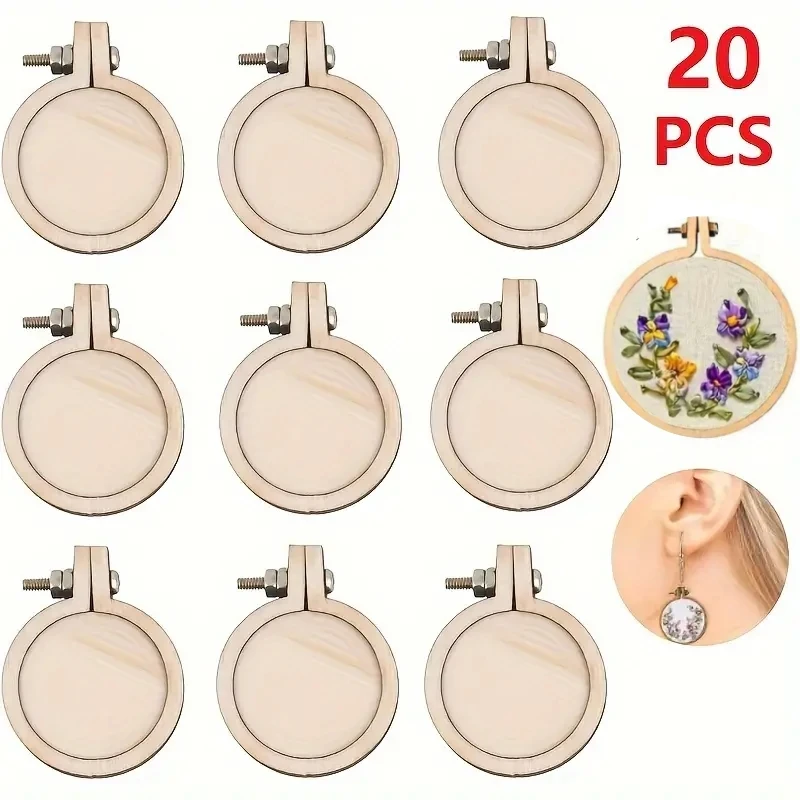 10PCS Mini Embroidery Hoop Wooden Ring Round Crossing Stitch Hoops Frame Circle For DIY Pendant Embroidery Frame Craft Ornaments