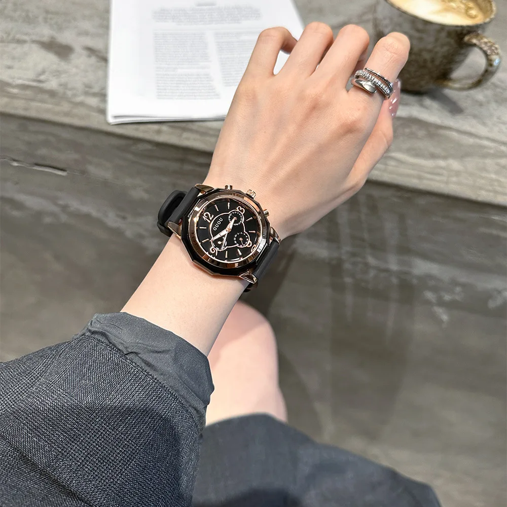 New watch exquisite light luxury six-pin trendy silicone strap personality fashion large dial high-end couple watch accessories