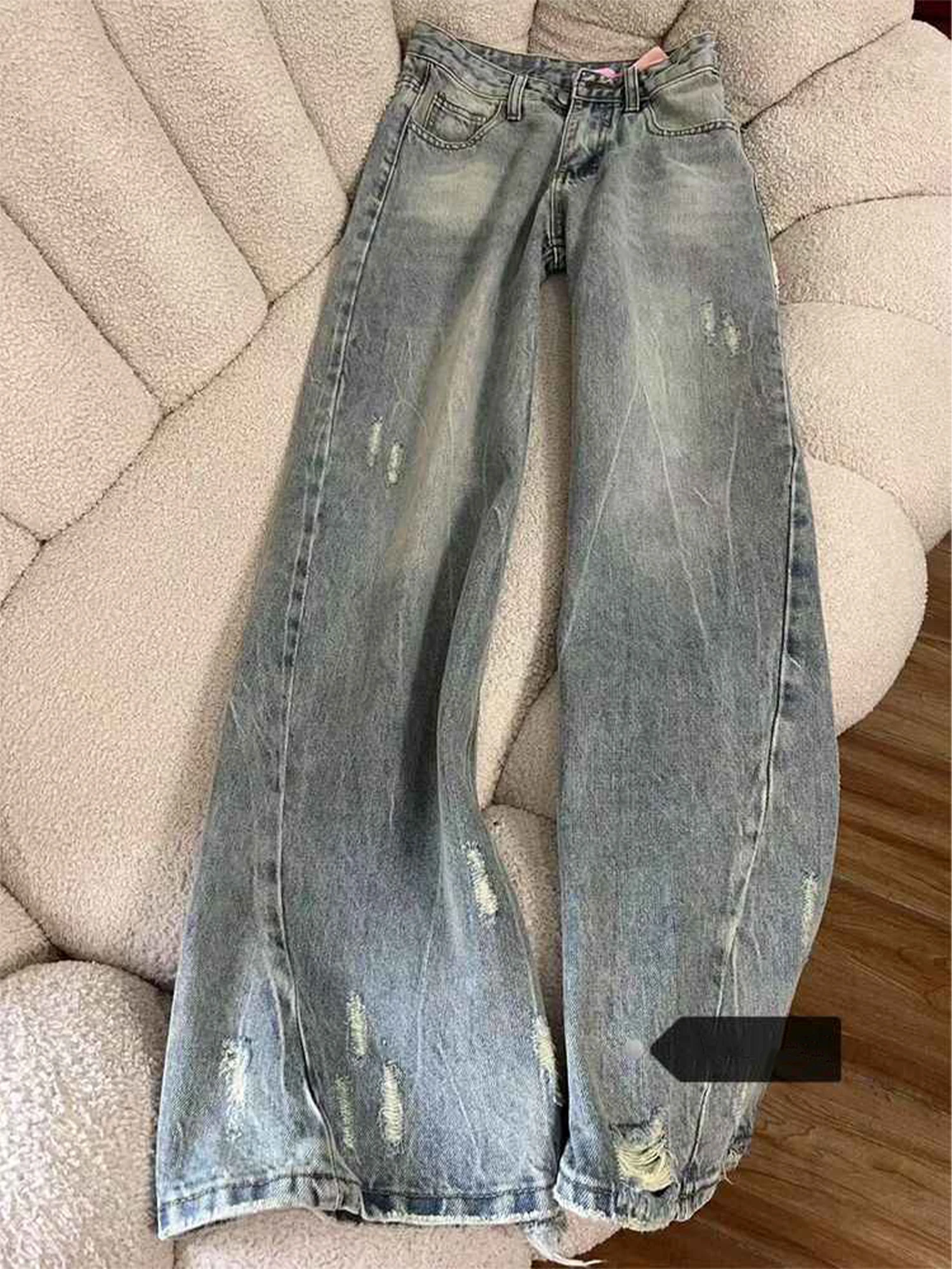 

Women's Y2k Ripped Jeans 90s Vintage Harajuku Baggy Wide Leg Jean Pants Japanese 2000s Style Hip Hop Denim Trousers Clothes 2025