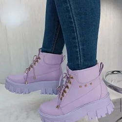 Boots Ladies Lace-Up Shoes for Women Keep Warm Platform Zipper Ankle Boots Women Motorcycle Boots Lace Up Shoes  Botas Mujer