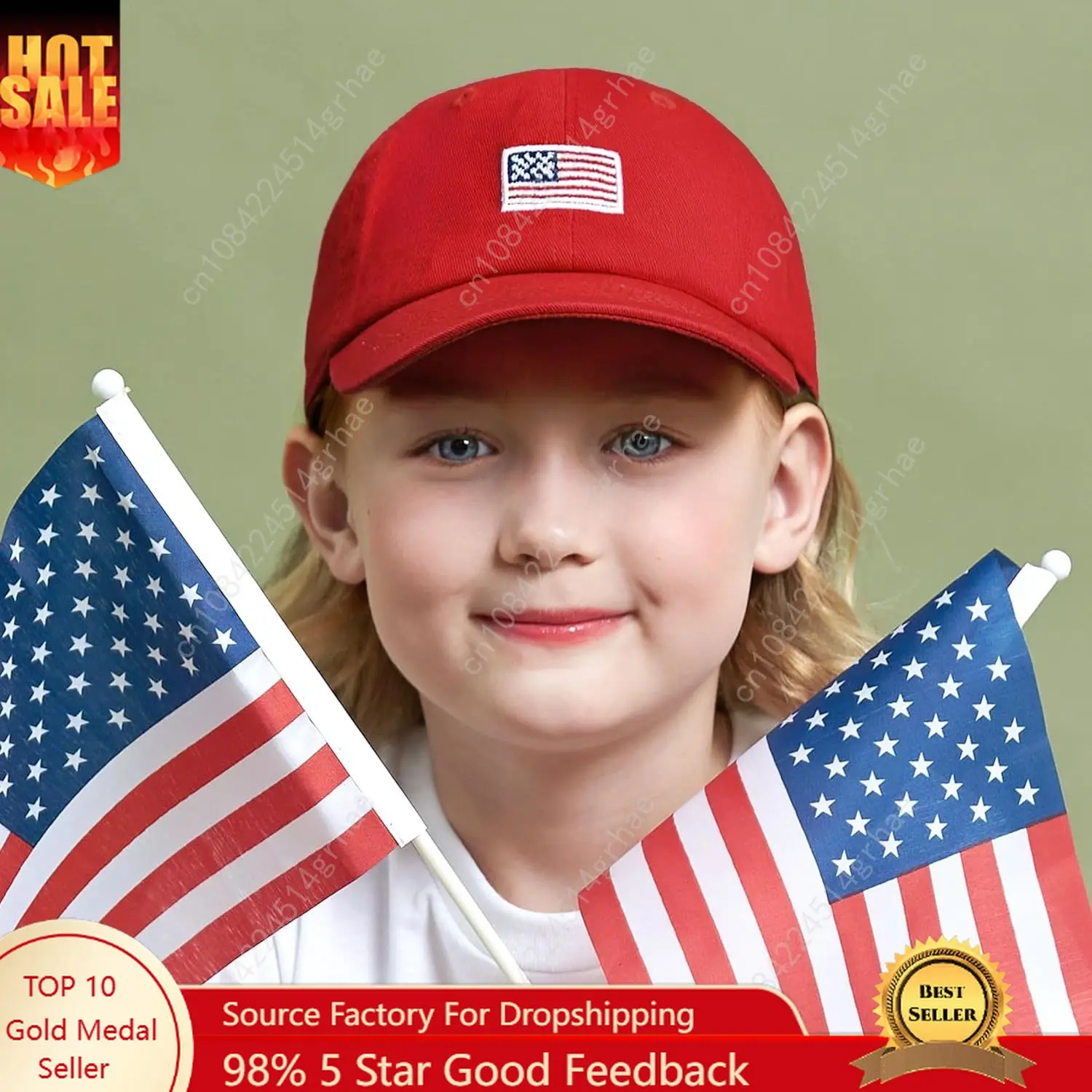 

The Hat Depot Kids American Flag & Cute Embroidery Cotton Baseball Cap Hat
