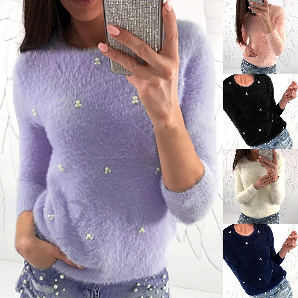 Female Pull Femme Hiver Jersey Mujer  S-5Xl Winter Sweater Women Pullovers Bead Plush Knitted Sweater