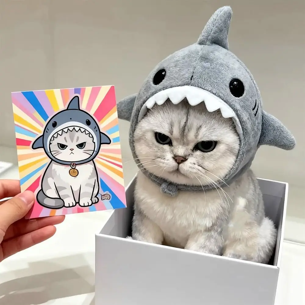 

Kitten Outfits Adjustable Cat Shark Headdress Warm Cartoon Pet Cosplay Headwear Soft Cute Cat Decorative Hat Halloween