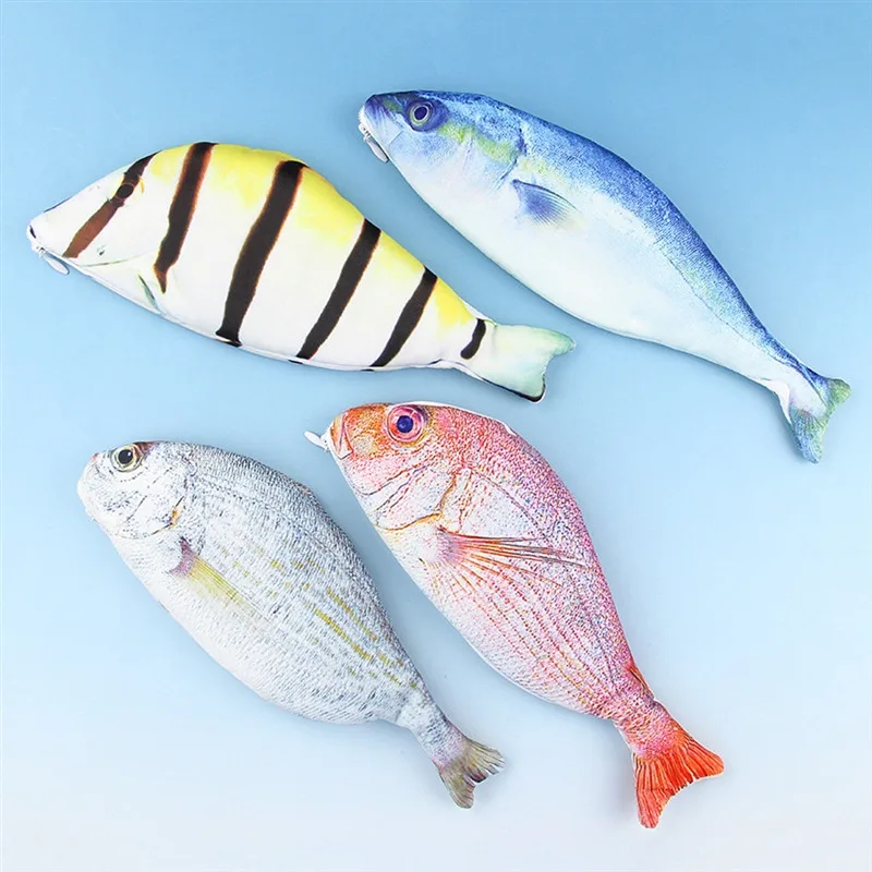 1PC Kawaii Cute Simulation Fish Pencil Case Large Capacity Portable Storage Bag Cartoon Zipper Pen Box Stationery Holder