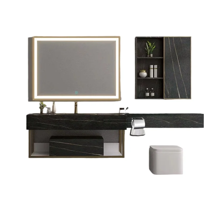 

Luxury Modern Wall Mounted Veneer Finish Luminous Mirror Custom Bathroom Cabinet