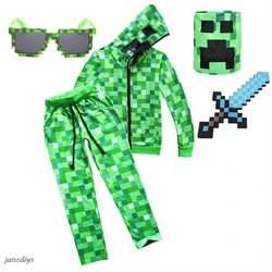 New Sportswear Kids Children Halloween Green Cosplay Costume Funny clothing Birthday Party boys M-Creeper games Set Headgear