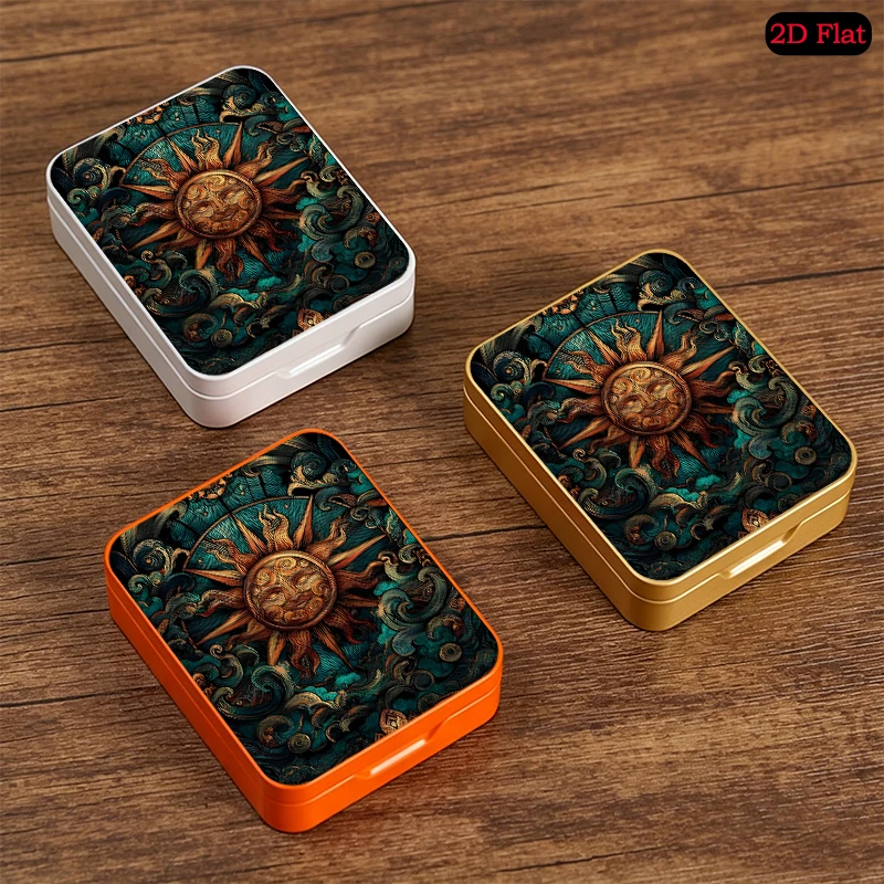 Vintage Sun Face Wave Theme Small Object Storage UV Printed Flip Top Tin Box, Portable Personalized Photo Tinplate Box