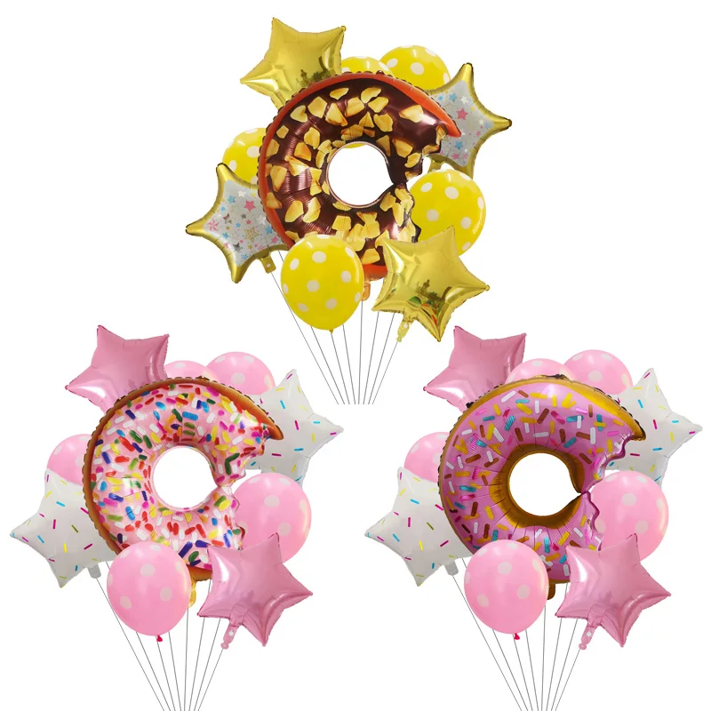 

10pcs Donut Foil Balloons Set Star Balloon Year Candy Dot Latex Balloon Birthday Party Decorations Baby Shower Wedding Kids Ball