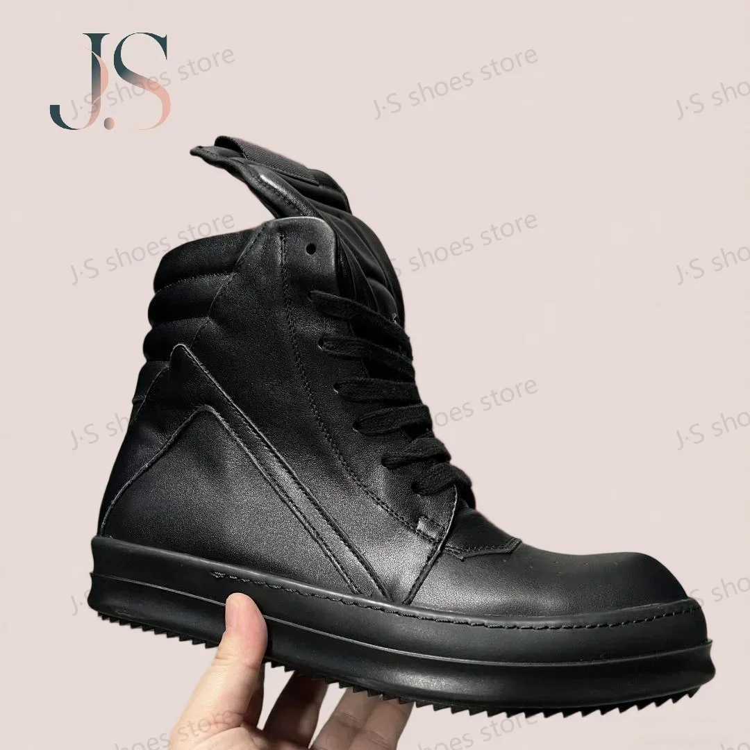 

R-o Classic Sneakers Black Leather High Top Shoe Black Boot Cowhide Men Sneaker Zipper Women Casual Shoes Lace Up Ankle Boots
